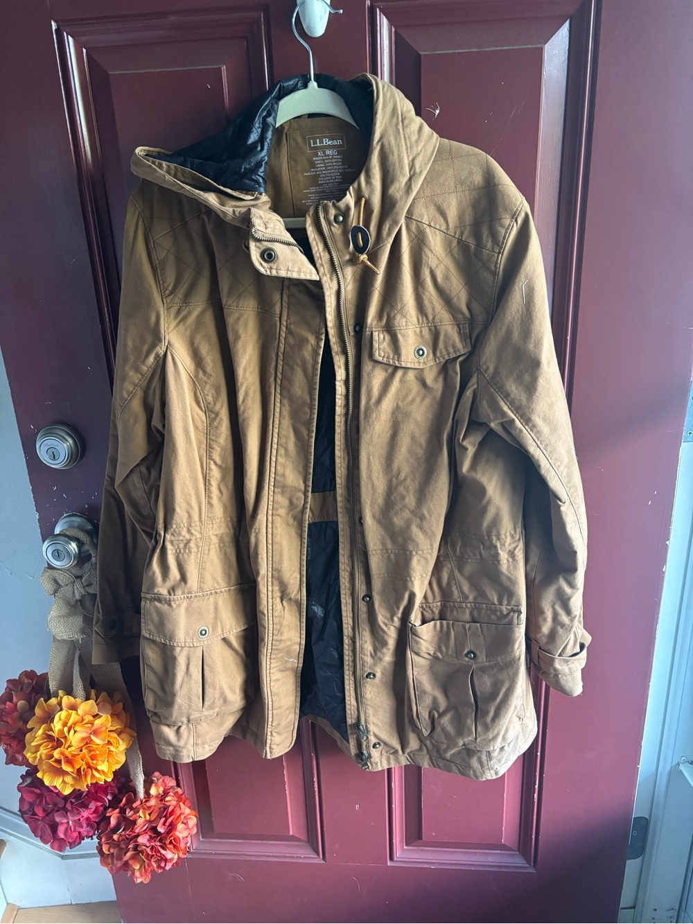 L.L. Bean Tan long  Hooded Field Coat